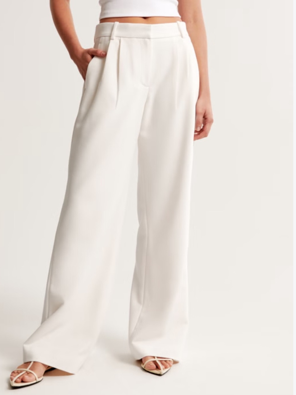 Abercrombie & Fitch Low Rise Pleated Wide Leg Pant Size 33/16R Cream Stretch
